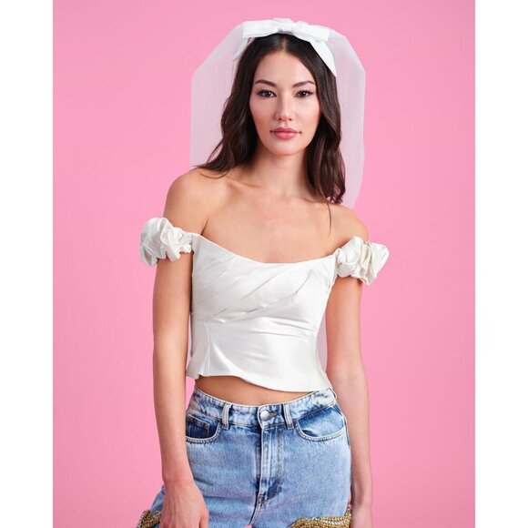 🆕Women White Bow Veil Bachelorette Bride To Be Decorations Shower Gift - Picture 6 of 8